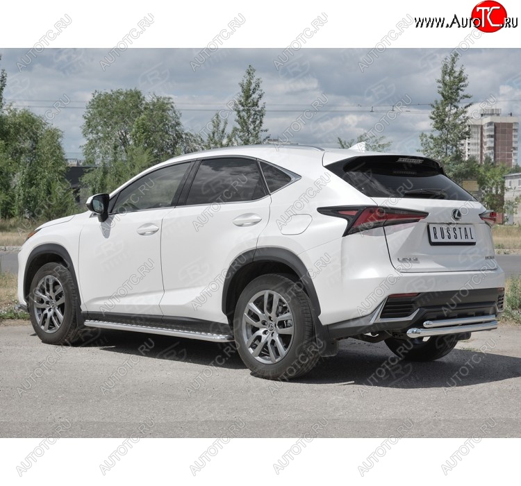 10 899 р. Защита заднего бампера (2 трубы Ø63 и 42 мм, нержавейка) Russtal  Lexus NX  300h (2014-2017)  с доставкой в г. Санкт‑Петербург