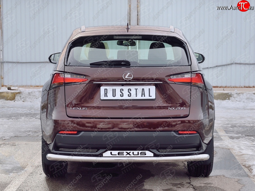 19 999 р. Защита заднего бампера (Ø63 мм с надписью, нержавейка) Russtal Lexus NX200 Z10 дорестайлинг (2014-2017)  с доставкой в г. Санкт‑Петербург