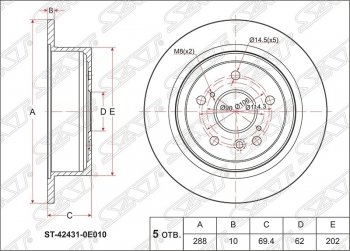 2 099 р. Диск тормозной SAT (задний, не вентилируемый, Ø288) Toyota Highlander XU20 дорестайлинг (2000-2003)  с доставкой в г. Санкт‑Петербург. Увеличить фотографию 1