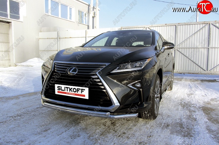 16 449 р. Двойная защита переднего бампера из труб диаметром 57 и 42 мм Slitkoff Lexus RX350 AL20 дорестайлинг (2015-2019) (Нержавейка, Полированная)  с доставкой в г. Санкт‑Петербург