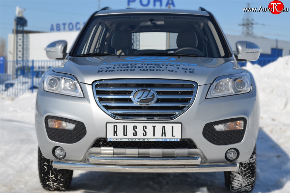 14 999 р. Защита переднего бампера (2 трубыØ63 мм, нержавейка) Russtal Lifan X60 дорестайлинг (2011-2015)  с доставкой в г. Санкт‑Петербург