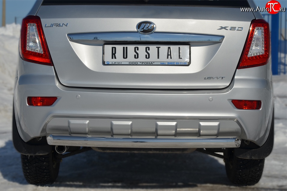 13 199 р. Одинарная защита заднего бампера из трубы диаметром 76 мм Russtal  Lifan X60 (2011-2024) дорестайлинг, 2-ой рестайлинг  с доставкой в г. Санкт‑Петербург