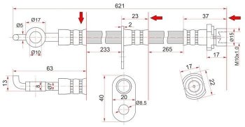 Тормозной шланг SAT (передний, правый, пр-во Таиланд) Toyota Prius XW20 рестайлинг (2005-2011)