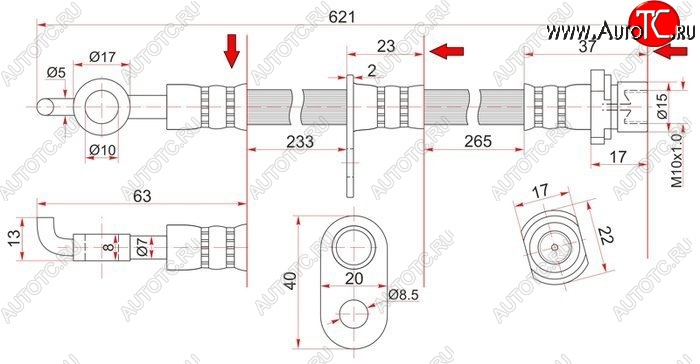 829 р. Тормозной шланг SAT (передний, правый, пр-во Таиланд) Toyota Isis XM10 дорестайлинг (2004-2007)  с доставкой в г. Санкт‑Петербург