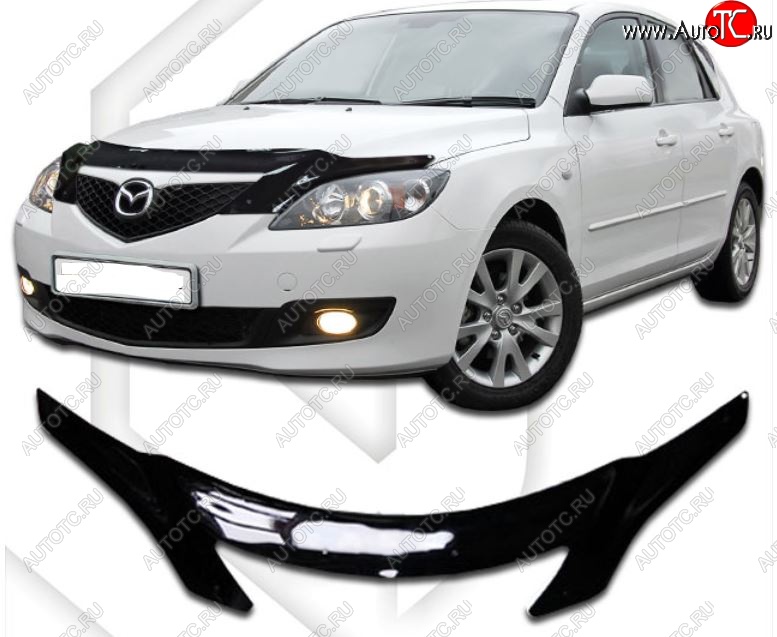 2 479 р. Дефлектор капота CA-Plastiс  Mazda 3/Axela  BK (2003-2009) дорестайлинг, хэтчбэк, рестайлинг, хэтчбэк (Classic черный, Без надписи)  с доставкой в г. Санкт‑Петербург