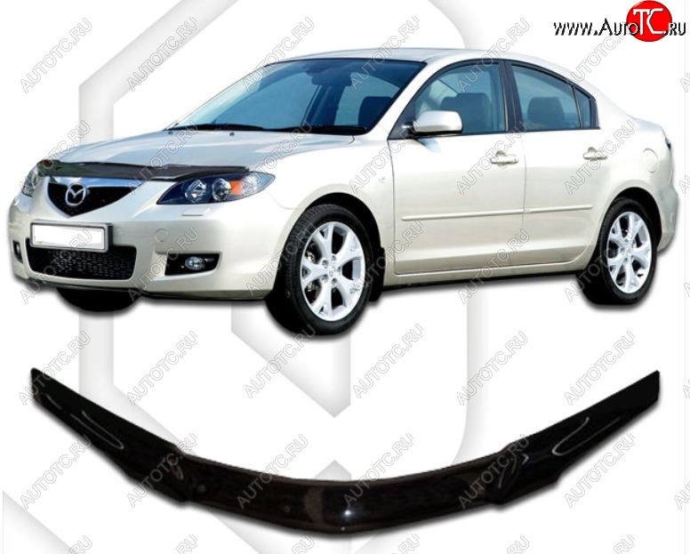 2 599 р. Дефлектор капота CA-Plastiс  Mazda 3/Axela  BK (2003-2009) (Classic черный, Без надписи)  с доставкой в г. Санкт‑Петербург