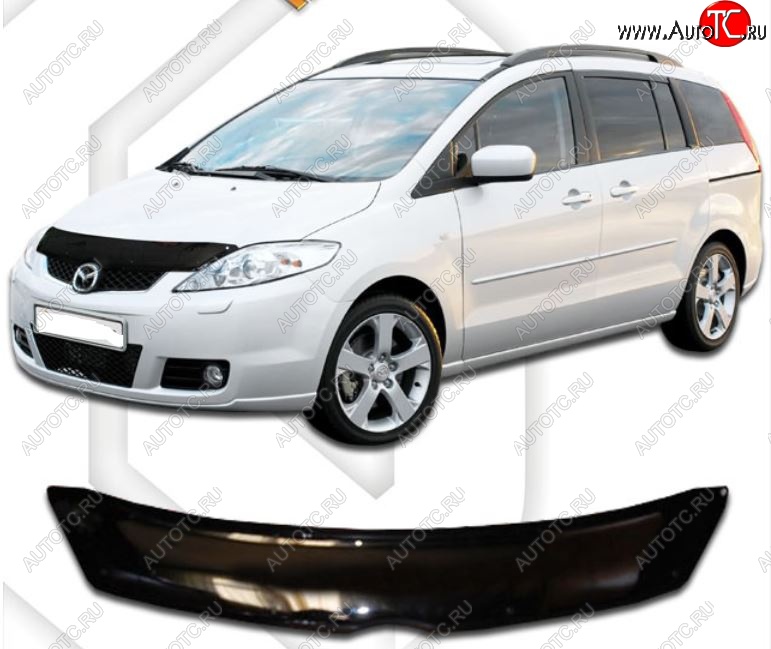 1 899 р. Дефлектор капота CA-Plastic  Mazda 5 (2005-2010) (Classic черный, Без надписи)  с доставкой в г. Санкт‑Петербург