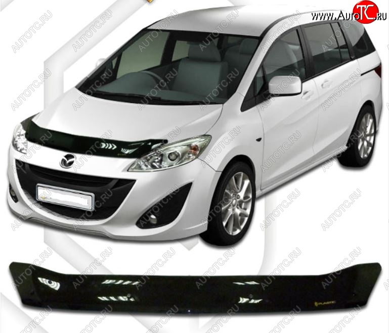 1 749 р. Дефлектор капота CA-Plastiс  Mazda 5 (2010-2015) (Classic черный, Без надписи)  с доставкой в г. Санкт‑Петербург