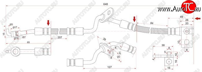 1 259 р. Тормозной шланг SAT (правый) Mazda 6 GG лифтбэк дорестайлинг (2002-2005)  с доставкой в г. Санкт‑Петербург