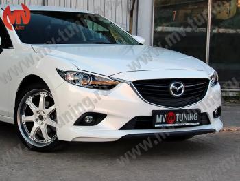 6 299 р. Клыки переднего бампера Var №2 Lite (комплектация Drive и Activ) MV-Tuning  Mazda 6  GJ (2012-2018) дорестайлинг седан, дорестайлинг универсал, 1 рестайлинг универсал, 1-ый рестайлинг седан (Неокрашенные)  с доставкой в г. Санкт‑Петербург. Увеличить фотографию 1