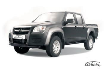 7 703 р. Защита переднего бампера Arbori (черная, 2 трубы d57 и 57 mm) Mazda BT-50 (2006-2011)  с доставкой в г. Санкт‑Петербург. Увеличить фотографию 1