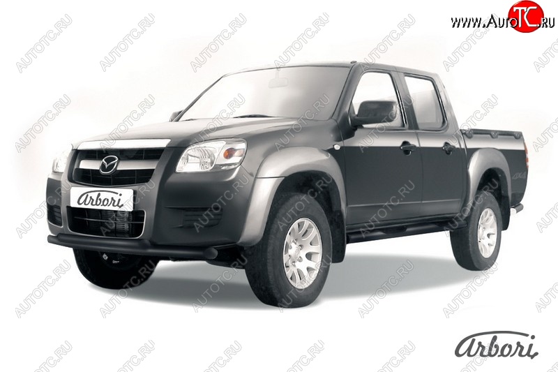 7 703 р. Защита переднего бампера Arbori (черная, 2 трубы d57 и 57 mm) Mazda BT-50 (2006-2011)  с доставкой в г. Санкт‑Петербург