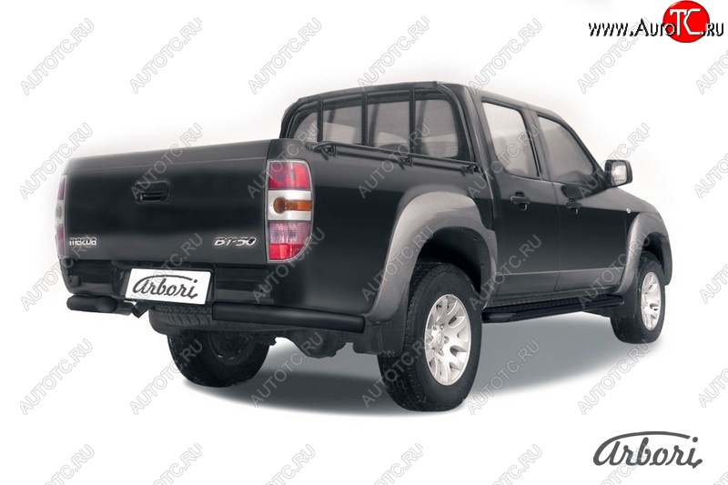 6 569 р. Защита заднего бампера Arbori (уголки, черная, 1 труба d76 mm). Mazda BT-50 (2006-2011)  с доставкой в г. Санкт‑Петербург