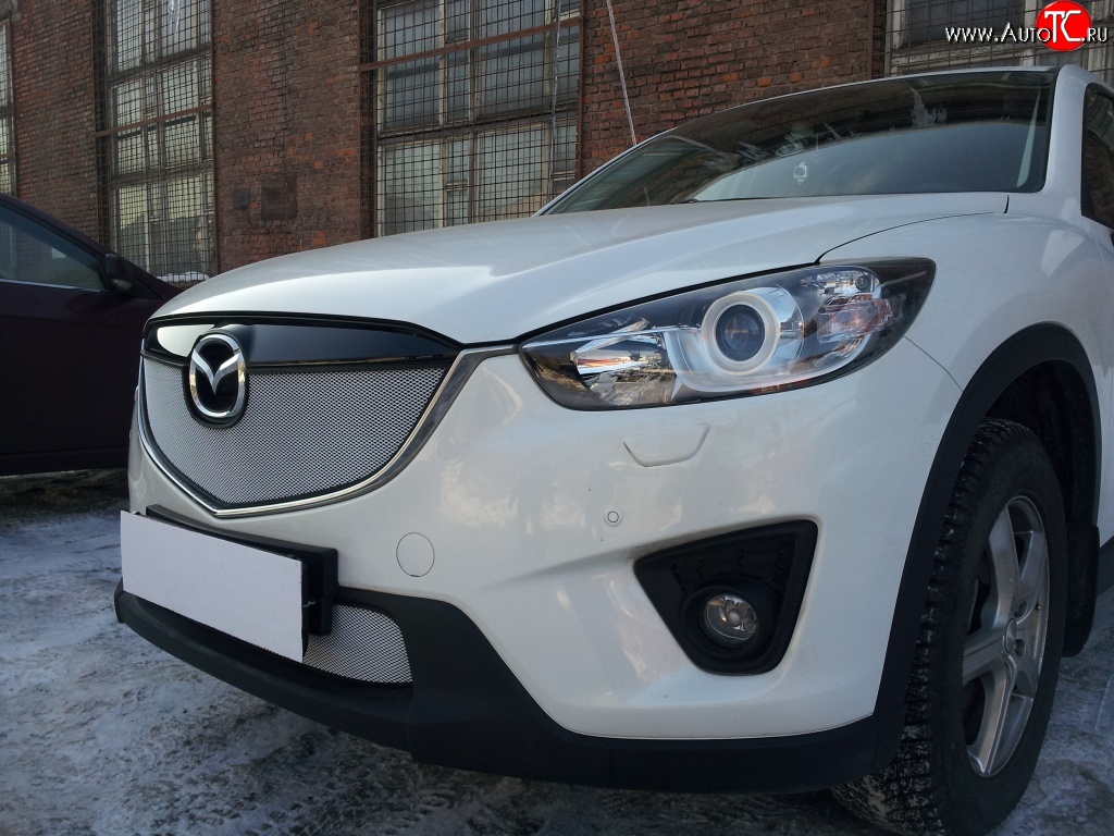 2 399 р. Нижняя сетка на бампер Russtal (хром) Mazda CX-5 KE дорестайлинг (2011-2014)  с доставкой в г. Санкт‑Петербург