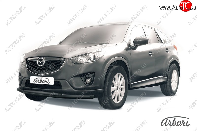 7 919 р. Защита переднего бампера Arbori (черная, 2 трубы d57 и 42 mm) Mazda CX-5 KE рестайлинг (2015-2017)  с доставкой в г. Санкт‑Петербург