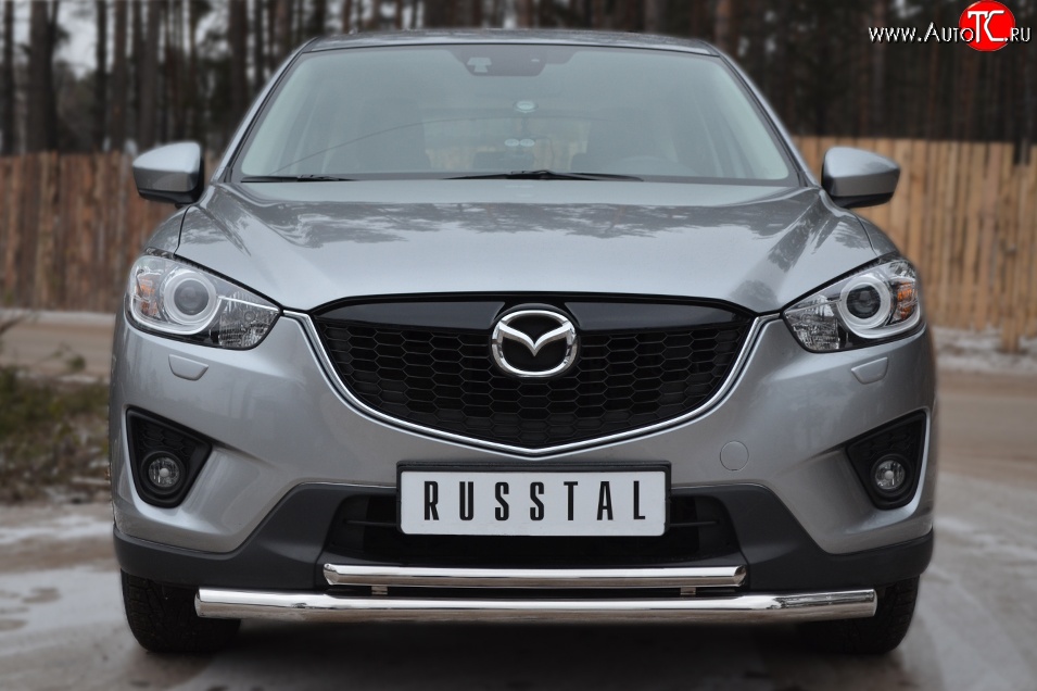 16 999 р. Защита переднего бампера (2 трубыØ63 и 42 мм, нержавейка) Russtal Mazda CX-5 KE дорестайлинг (2011-2014)  с доставкой в г. Санкт‑Петербург