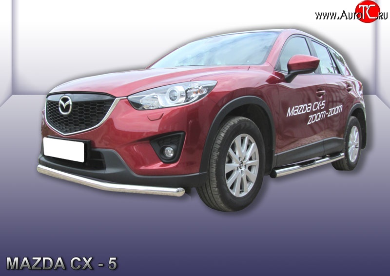 11 699 р. Одинарная защита переднего бампера из трубы диаметром 57 мм Slitkoff Mazda CX-5 KE рестайлинг (2015-2017) (Нержавейка, Полированная)  с доставкой в г. Санкт‑Петербург