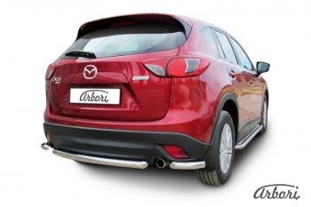 17 299 р. Защита заднего бампера Arbori (короткая, нержавейка, 1 труба d57 mm). Mazda CX-5 KE дорестайлинг (2011-2014)  с доставкой в г. Санкт‑Петербург. Увеличить фотографию 2