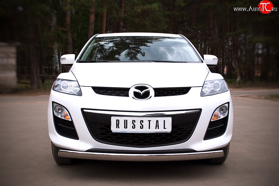 17 799 р. Защита переднего бампера (Ø75х42 мм, нержавейка) Russtal Mazda CX-7 ER рестайлинг (2010-2012)  с доставкой в г. Санкт‑Петербург