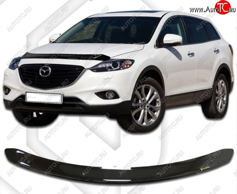 1 669 р. Дефлектор капота CA-Plastic Mazda CX-9 TB дорестайлинг (2007-2009) (Classic черный, Без надписи)  с доставкой в г. Санкт‑Петербург