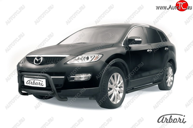 15 839 р. Защита переднего бампера Arbori (низкая, черная, 1 труба d57 mm). Mazda CX-9 TB дорестайлинг (2007-2009)  с доставкой в г. Санкт‑Петербург