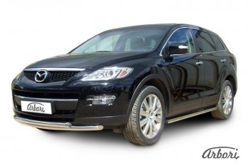 20 999 р. Защита переднего бампера Arbori (нержавейка, 2 трубы d57 и 57 mm) Mazda CX-9 TB дорестайлинг (2007-2009)  с доставкой в г. Санкт‑Петербург. Увеличить фотографию 2