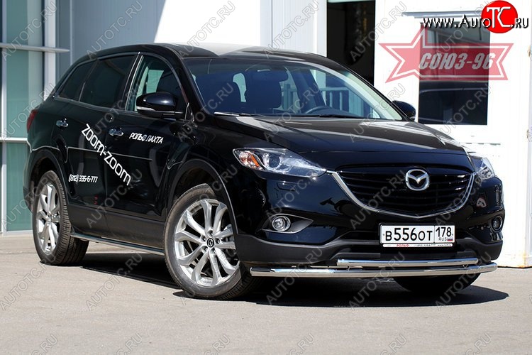 21 194 р. Защита переднего бампера одинарная рестайлинг Souz-96 (d60/42). Mazda CX-9 TB 2-ой рестайлинг (2012-2015)  с доставкой в г. Санкт‑Петербург