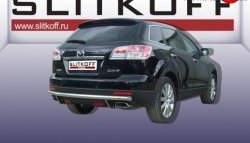 9 449 р. Защита заднего бампера из длинной трубы диаметром 57 мм Slitkoff Mazda CX-9 TB дорестайлинг (2007-2009) (Нержавейка, Полированная)  с доставкой в г. Санкт‑Петербург. Увеличить фотографию 1