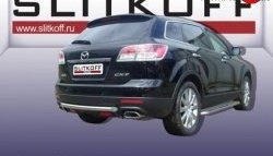 7 899 р. Защита заднего бампера из короткой трубы диаметром 57 мм Slitkoff  Mazda CX-9  TB (2007-2009) дорестайлинг (Нержавейка, Полированная)  с доставкой в г. Санкт‑Петербург. Увеличить фотографию 1