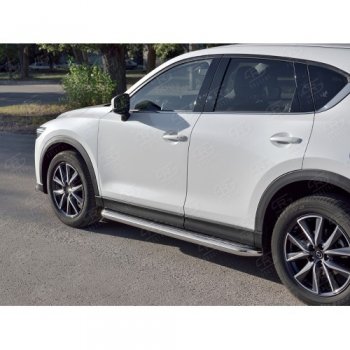 23 749 р. Порожки для ног (Ø63) Russtal Mazda CX-5 KF (2016-2024) (лист - алюминий, профиль - сталь)  с доставкой в г. Санкт‑Петербург. Увеличить фотографию 1