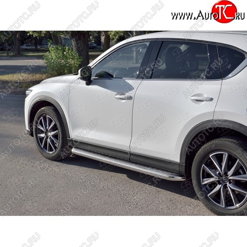 23 749 р. Порожки для ног (Ø63) Russtal Mazda CX-5 KF (2016-2024) (лист - алюминий, профиль - сталь)  с доставкой в г. Санкт‑Петербург