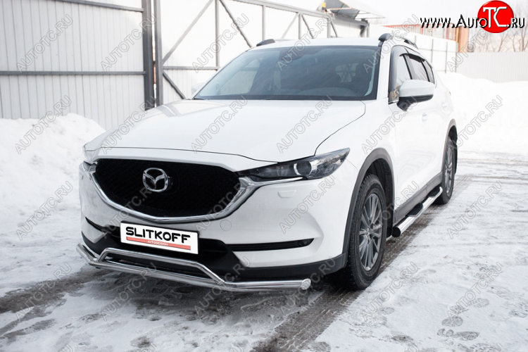 12 999 р. Защита переднего бампера Slitkoff (Ø 57+Ø 32, двойная).  Mazda CX-5  KF (2016-2024) (Нержавеющая сталь)  с доставкой в г. Санкт‑Петербург