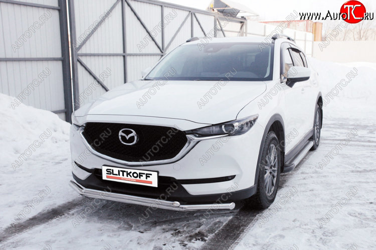 15 349 р. Защита переднего бампера Slitkoff (Ø 57+Ø 42, двойная).  Mazda CX-5  KF (2016-2025) (Нержавеющая сталь)  с доставкой в г. Санкт‑Петербург