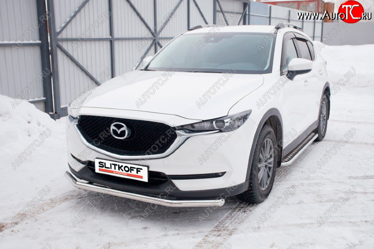 11 699 р. Защита переднего бампера Slitkoff (Ø 57 мм).  Mazda CX-5  KF (2016-2024) (Нержавеющая сталь)  с доставкой в г. Санкт‑Петербург