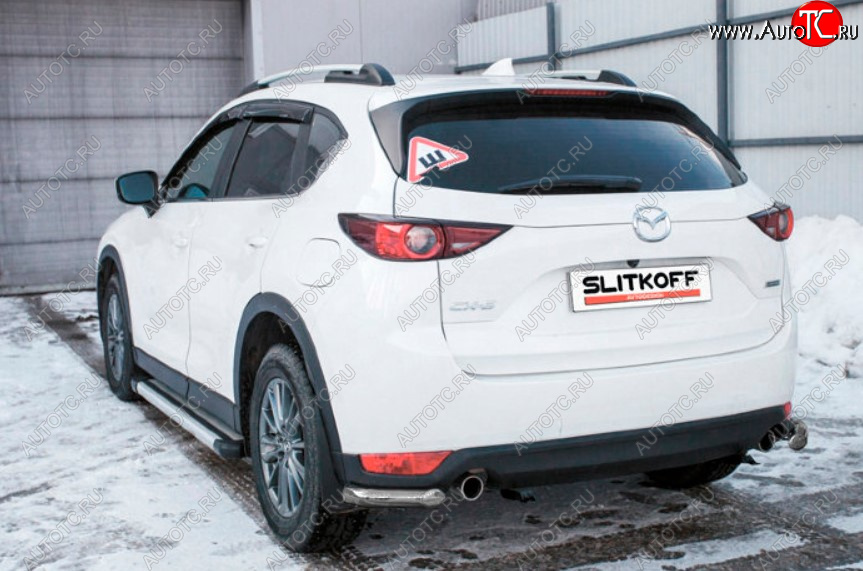 4 399 р. Защита заднего бампера Slitkoff (Ø 57 мм, уголки)  Mazda CX-5  KF (2016-2024) (Сталь с полимерным покрытием. Цвет: серебристый)  с доставкой в г. Санкт‑Петербург