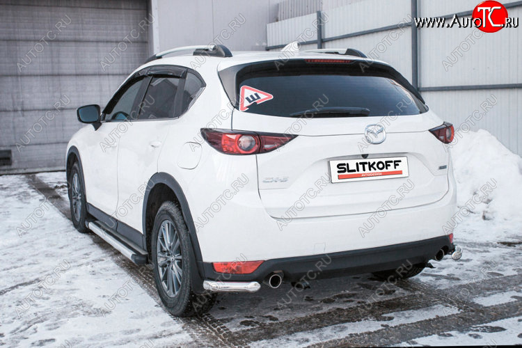 6 399 р. Защита заднего бампера Slitkoff (Ø 57 мм, уголки)  Mazda CX-5  KF (2016-2024) (Нержавеющая сталь)  с доставкой в г. Санкт‑Петербург