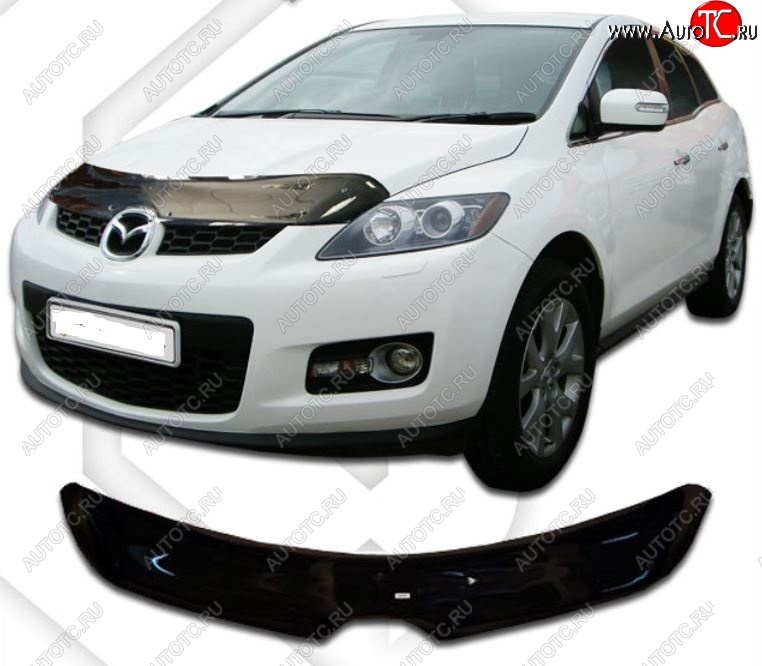 2 599 р. Дефлектор капота CA-Plastic  Mazda CX-7  ER (2006-2010) (Classic черный, Без надписи)  с доставкой в г. Санкт‑Петербург