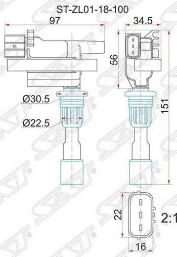 Катушка зажигания SAT Mazda 323/Familia седан BJ дорестайлинг (1998-2000)