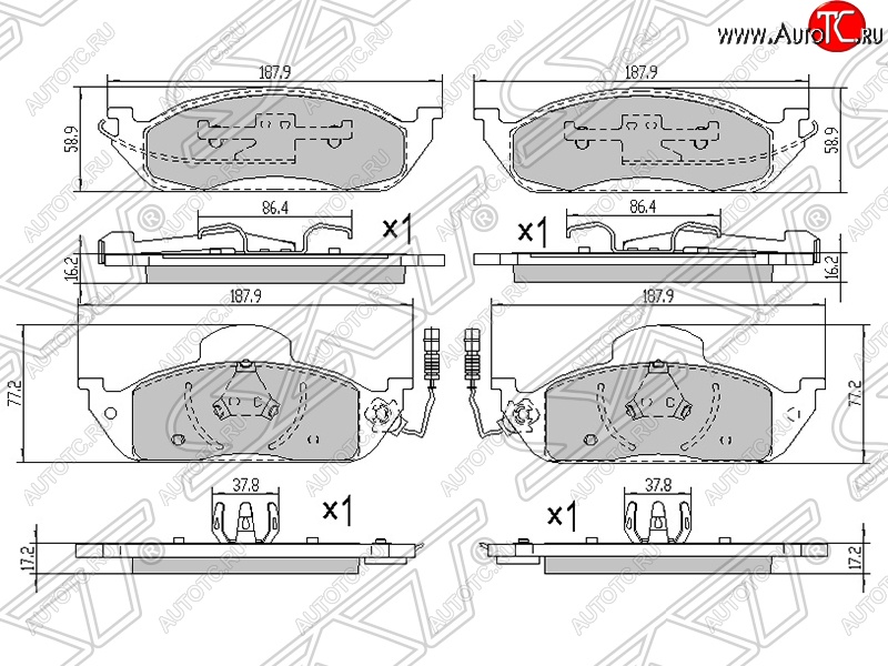 1 699 р. Колодки тормозные SAT (передние)  Mercedes-Benz ML class  W163 (1997-2001) дорестайлинг  с доставкой в г. Санкт‑Петербург