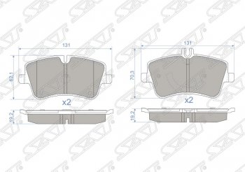 1 149 р. Колодки тормозные SAT (передние)  Mercedes-Benz C-Class  W203 (2000-2008) дорестайлинг седан, рестайлинг седан  с доставкой в г. Санкт‑Петербург. Увеличить фотографию 1