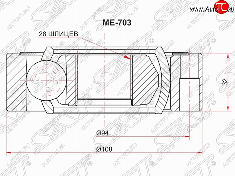 2 199 р. Шрус (внутренний) SAT (28*108 мм) Mercedes-Benz Vito W638 (1996-2003)  с доставкой в г. Санкт‑Петербург