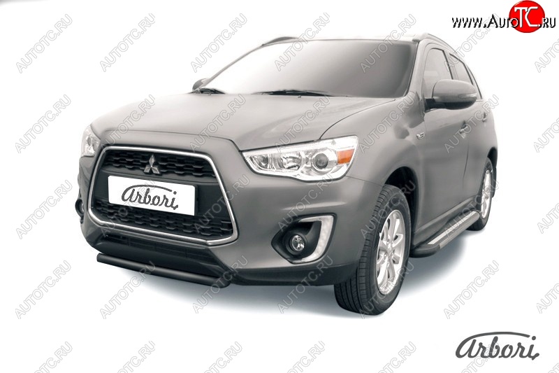 6 569 р. Защита переднего бампера Arbori (короткая, черная, 1 труба d57 mm).  Mitsubishi ASX (2013-2016) 1-ый рестайлинг  с доставкой в г. Санкт‑Петербург