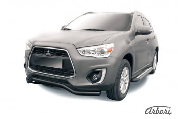 8 279 р. Защита переднего бампера Arbori (волна, черная, 1 труба d57 mm). Mitsubishi ASX 1-ый рестайлинг (2013-2016)  с доставкой в г. Санкт‑Петербург. Увеличить фотографию 1