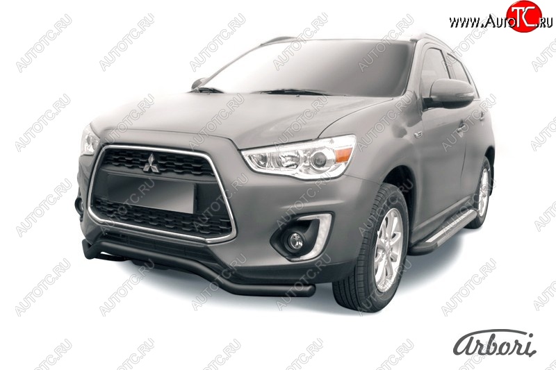 8 279 р. Защита переднего бампера Arbori (волна, черная, 1 труба d57 mm). Mitsubishi ASX 1-ый рестайлинг (2013-2016)  с доставкой в г. Санкт‑Петербург