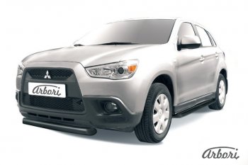 7 469 р. Защита переднего бампера Arbori (короткая, черная, 1 труба d76 mm).  Mitsubishi ASX (2010-2012) дорестайлинг  с доставкой в г. Санкт‑Петербург. Увеличить фотографию 1