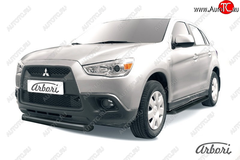 7 469 р. Защита переднего бампера Arbori (короткая, черная, 1 труба d76 mm).  Mitsubishi ASX (2010-2012) дорестайлинг  с доставкой в г. Санкт‑Петербург