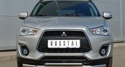 Защита переднего бампера (2 трубыØ63 и 42 мм, нержавейка) SLITKOFF Mitsubishi (Митсубиси) ASX (АСХ) (2013-2016) 1-ый рестайлинг