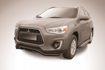 9 499 р. Защита переднего бампера d57 Slitkoff Mitsubishi ASX 1-ый рестайлинг (2013-2016) (Цвет: серебристый)  с доставкой в г. Санкт‑Петербург. Увеличить фотографию 1