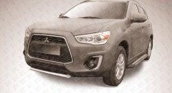 10 899 р. Защита переднего бампера из короткой трубы диаметром 57 мм Slitkoff Mitsubishi ASX 1-ый рестайлинг (2013-2016) (Нержавейка, Полированная)  с доставкой в г. Санкт‑Петербург. Увеличить фотографию 1