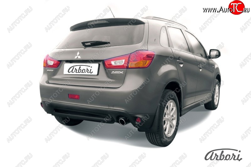 5 219 р. Защита заднего бампера Arbori (короткая, черная, 1 труба d57 mm). Mitsubishi ASX 1-ый рестайлинг (2013-2016)  с доставкой в г. Санкт‑Петербург